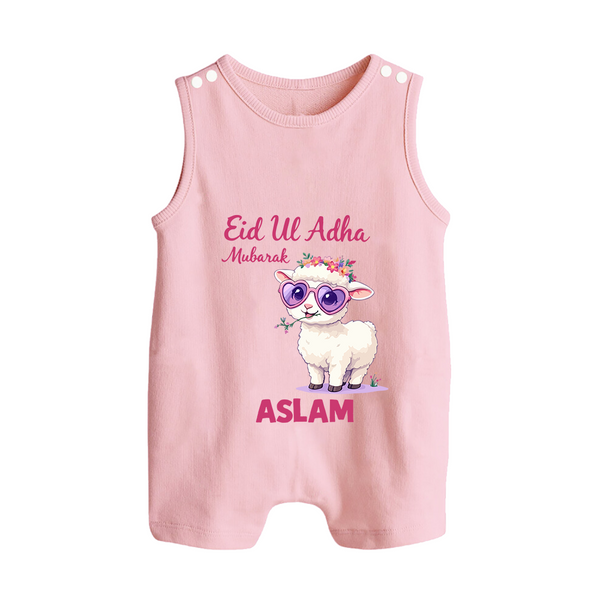 Eid Ul Adha Mubarak Cute Lamb Personalized Baby Button Romper - BABY PINK - New Born (Chest 18")