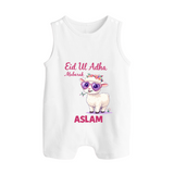 Eid Ul Adha Mubarak Cute Lamb Personalized Baby Button Romper - WHITE - New Born (Chest 18")