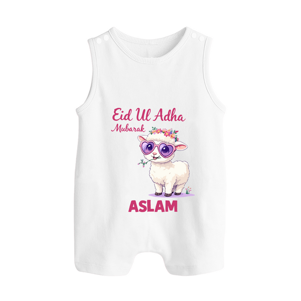 Eid Ul Adha Mubarak Cute Lamb Personalized Baby Button Romper - WHITE - New Born (Chest 18")