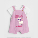 Eid Ul Adha Mubarak Cute Lamb Personalized Baby dungaree - BABY PINK - 0 - 5 Months Old (Chest 18")