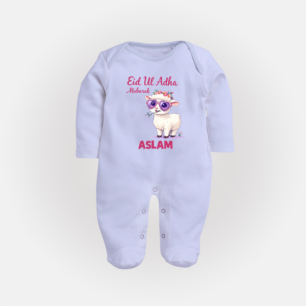 Eid Ul Adha Mubarak Cute Lamb Personalized Baby Full Body Suit - BABY BLUE - New Born (Chest 7.5")