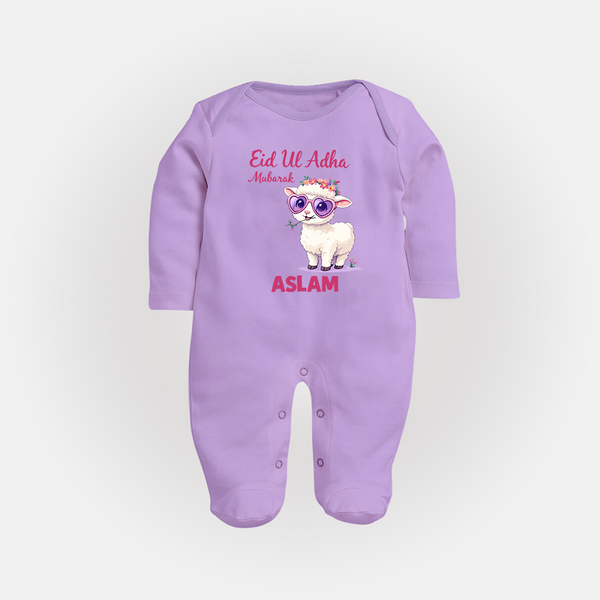 Eid Ul Adha Mubarak Cute Lamb Personalized Baby Full Body Suit - LILAC - New Born (Chest 7.5")