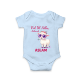 Eid Ul Adha Mubarak Cute Lamb Personalized Baby Romper - BABY BLUE - New Born (Chest 14")