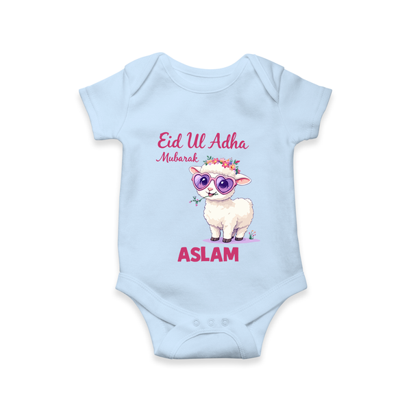 Eid Ul Adha Mubarak Cute Lamb Personalized Baby Romper - BABY BLUE - New Born (Chest 14")