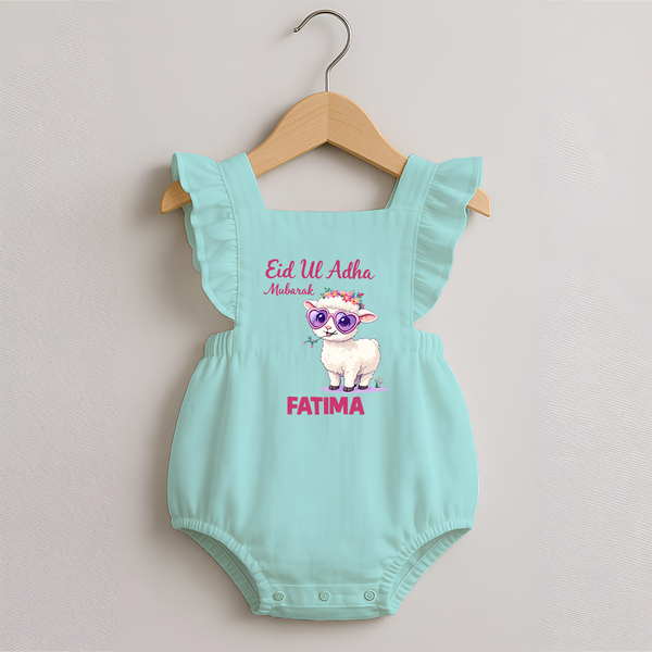 Eid Ul Adha Mubarak Cute Lamb Personalized Baby Romper Frock - MINT GREEN - 0 - 3 Months Old (Chest 19")