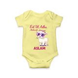 Eid Ul Adha Mubarak Cute Lamb Personalized Baby Romper - PASTEL YELLOW - New Born (Chest 14")