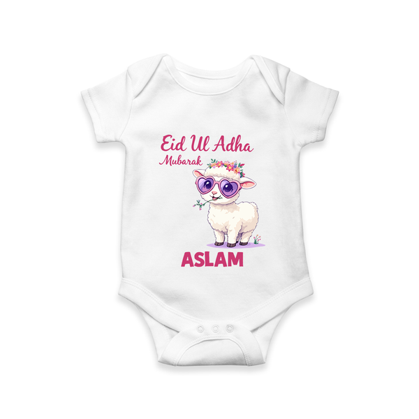 Eid Ul Adha Mubarak Cute Lamb Personalized Baby Romper - WHITE - New Born (Chest 14")