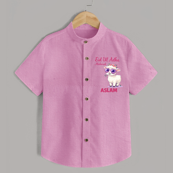 Eid Ul Adha Mubarak Cute Lamb Personalized Baby Shirt - BABY PINK - 0 - 6 Months Old (Chest 23")