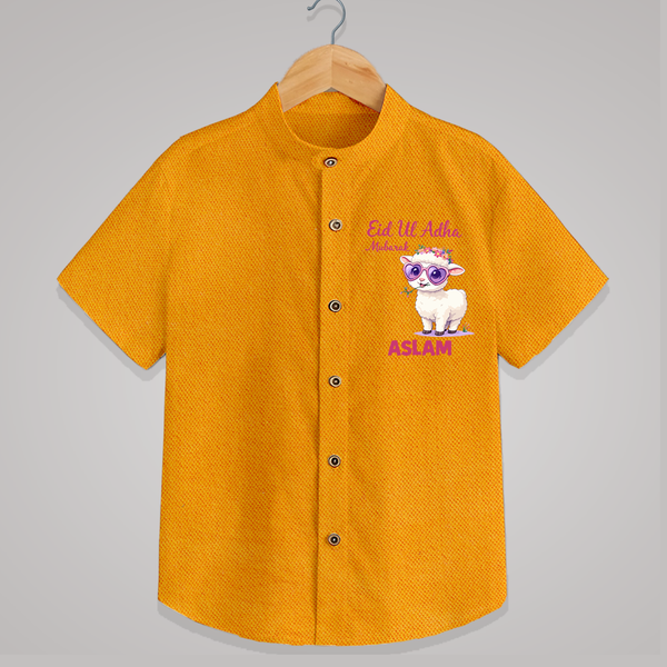 Eid Ul Adha Mubarak Cute Lamb Personalized Baby Shirt - CHROME YELLOW - 0 - 6 Months Old (Chest 23")