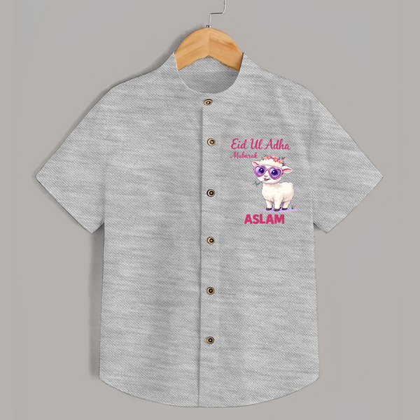 Eid Ul Adha Mubarak Cute Lamb Personalized Baby Shirt - GREY - 0 - 6 Months Old (Chest 23")