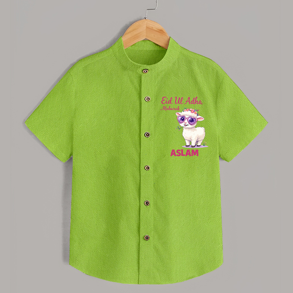 Eid Ul Adha Mubarak Cute Lamb Personalized Baby Shirt - LIME GREEN - 0 - 6 Months Old (Chest 23")