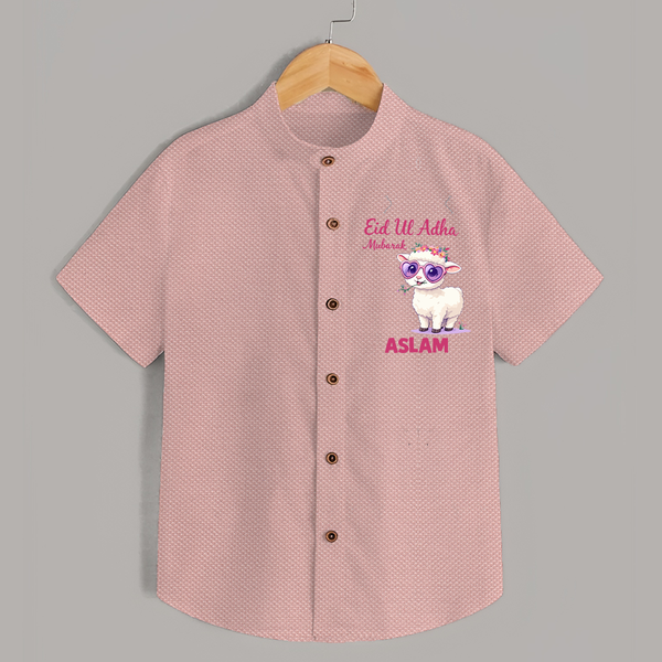 Eid Ul Adha Mubarak Cute Lamb Personalized Baby Shirt - PEACH - 0 - 6 Months Old (Chest 23")