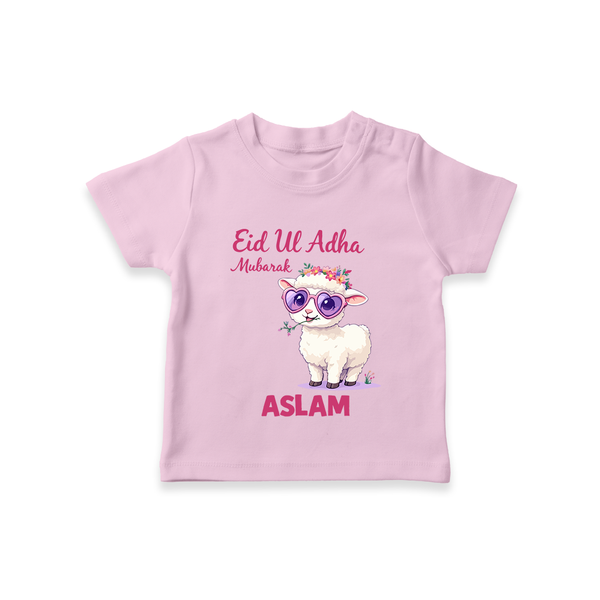 Eid Ul Adha Mubarak Cute Lamb Personalized Baby Tshirt - BABY PINK - 0-5 Months Old (Chest 17")
