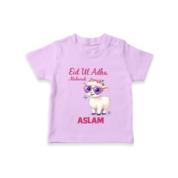 Eid Ul Adha Mubarak Cute Lamb Personalized Baby Tshirt - LILAC - 0-5 Months Old (Chest 17")