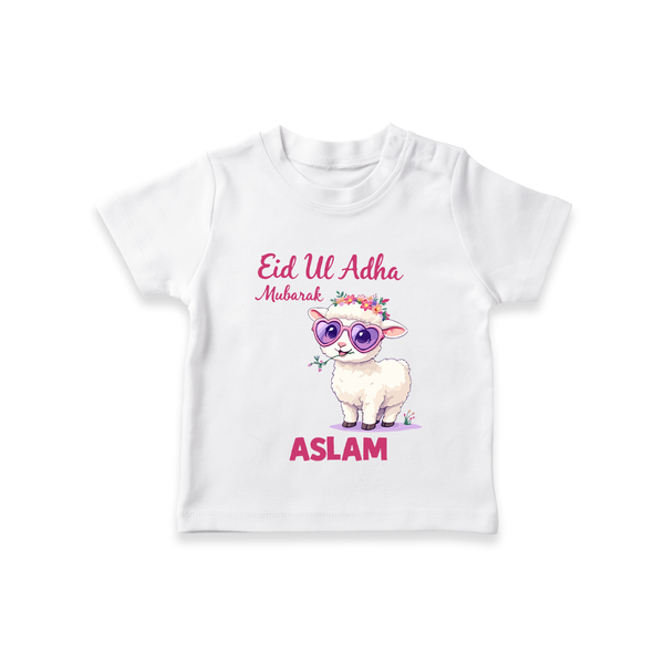 Eid Ul Adha Mubarak Cute Lamb Personalized Baby Tshirt - WHITE - 0-5 Months Old (Chest 17")
