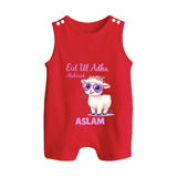 Eid Ul Adha Mubarak Cute Lamb Personalized Baby Button Romper - RED - New Born (Chest 18")
