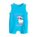 Eid Ul Adha Mubarak Cute Lamb Personalized Baby Button Romper - SKY BLUE - New Born (Chest 18")