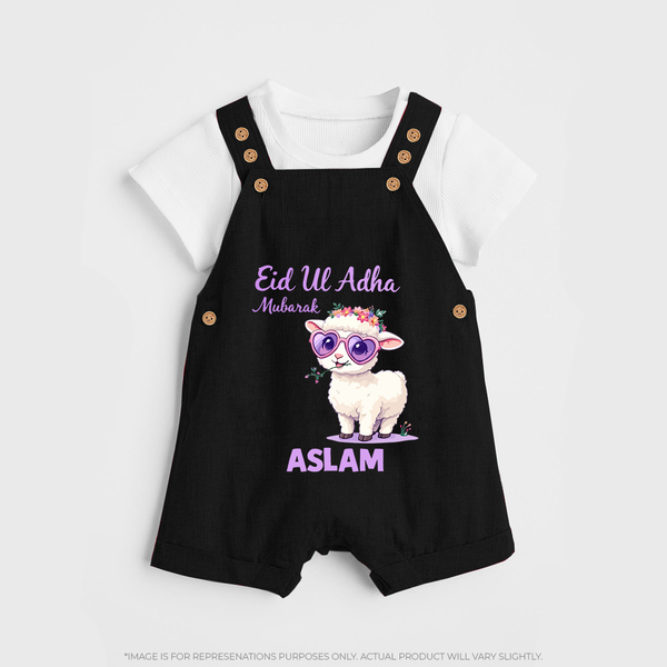 Eid Ul Adha Mubarak Cute Lamb Personalized Baby dungaree - BLACK - 0 - 5 Months Old (Chest 18")