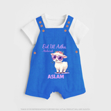 Eid Ul Adha Mubarak Cute Lamb Personalized Baby dungaree - COBALT BLUE - 0 - 5 Months Old (Chest 18")