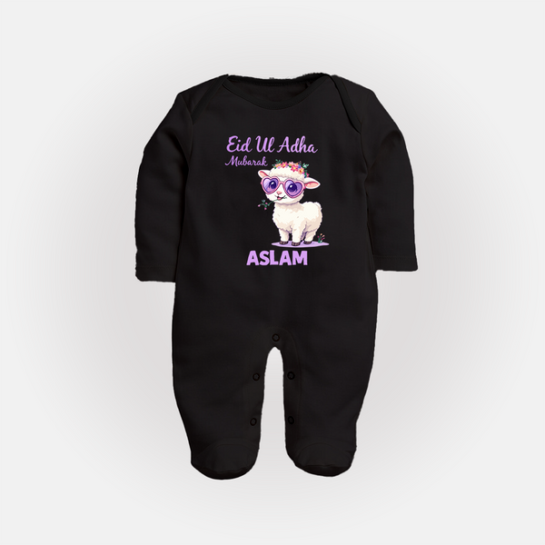 Eid Ul Adha Mubarak Cute Lamb Personalized Baby Full Body Suit - BLACK - New Born (Chest 7.5")