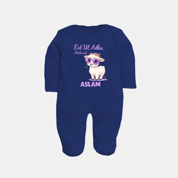 Eid Ul Adha Mubarak Cute Lamb Personalized Baby Full Body Suit - NAVY BLUE - New Born (Chest 7.5")