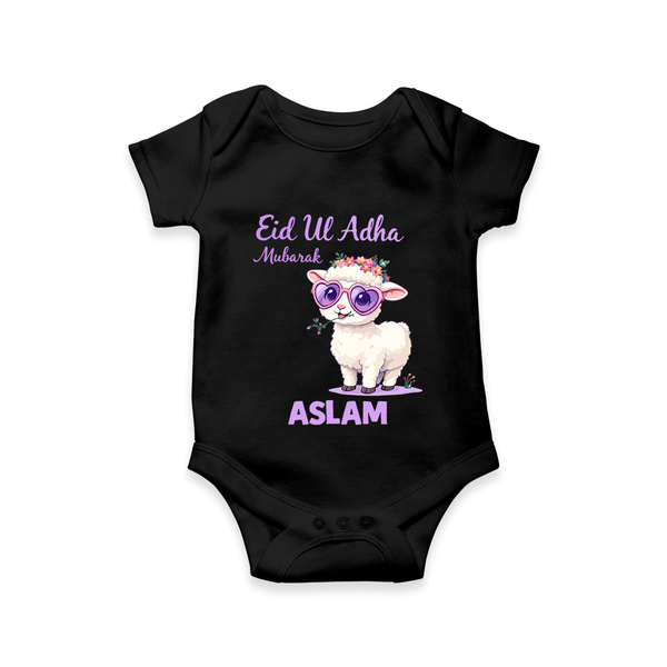 Eid Ul Adha Mubarak Cute Lamb Personalized Baby Romper - BLACK - New Born (Chest 14")