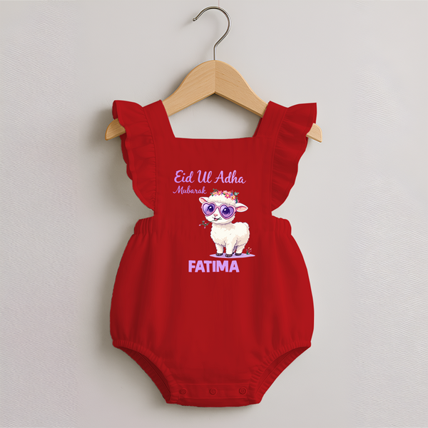Eid Ul Adha Mubarak Cute Lamb Personalized Baby Romper Frock - RED - 0 - 3 Months Old (Chest 19")