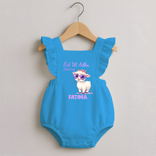 Eid Ul Adha Mubarak Cute Lamb Personalized Baby Romper Frock - SKY BLUE - 0 - 3 Months Old (Chest 19")