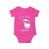 Eid Ul Adha Mubarak Cute Lamb Personalized Baby Romper - HOT PINK - New Born (Chest 14")