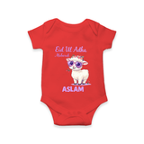 Eid Ul Adha Mubarak Cute Lamb Personalized Baby Romper - RED - New Born (Chest 14")