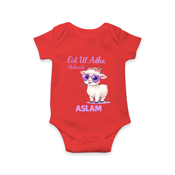 Eid Ul Adha Mubarak Cute Lamb Personalized Baby Romper - RED - New Born (Chest 14")