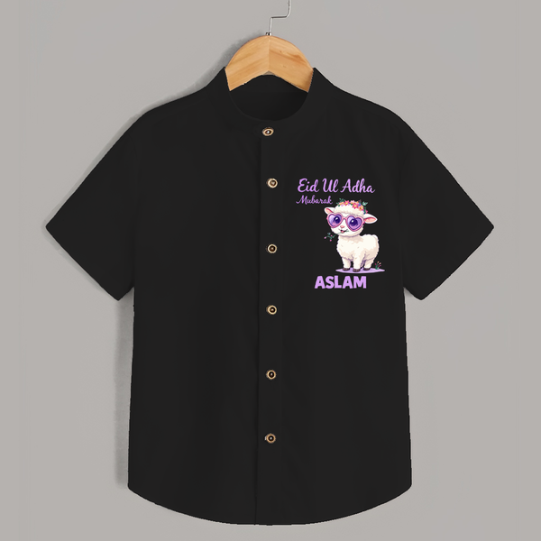 Eid Ul Adha Mubarak Cute Lamb Personalized Baby Shirt - BLACK - 0 - 6 Months Old (Chest 23")
