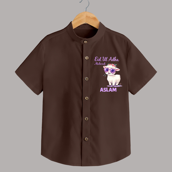 Eid Ul Adha Mubarak Cute Lamb Personalized Baby Shirt - CHOCOLATE BROWN - 0 - 6 Months Old (Chest 23")
