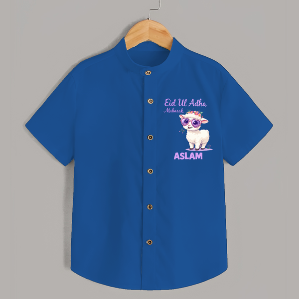 Eid Ul Adha Mubarak Cute Lamb Personalized Baby Shirt - COBALT BLUE - 0 - 6 Months Old (Chest 23")