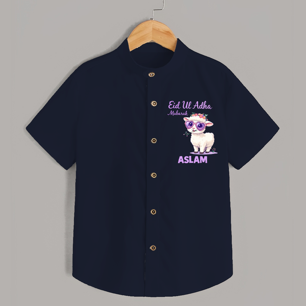 Eid Ul Adha Mubarak Cute Lamb Personalized Baby Shirt - NAVY BLUE - 0 - 6 Months Old (Chest 23")
