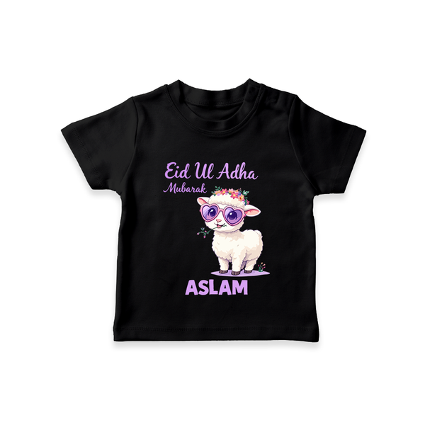 Eid Ul Adha Mubarak Cute Lamb Personalized Baby Tshirt - BLACK - 0-5 Months Old (Chest 17")