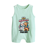 Eid Mubarak Sheep & Camel Personalized Baby Button Romper - MINT GREEN - New Born (Chest 18")