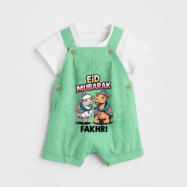 Eid Mubarak Sheep & Camel Personalized Baby dungaree - GREEN - 0 - 5 Months Old (Chest 18")