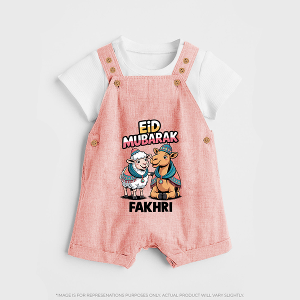 Eid Mubarak Sheep & Camel Personalized Baby dungaree - PEACH - 0 - 5 Months Old (Chest 18")