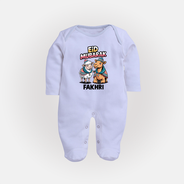 Eid Mubarak Sheep & Camel Personalized Baby Full Body Suit - BABY BLUE - New Born (Chest 7.5")
