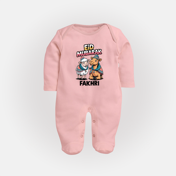 Eid Mubarak Sheep & Camel Personalized Baby Full Body Suit - BABY PINK - New Born (Chest 7.5")