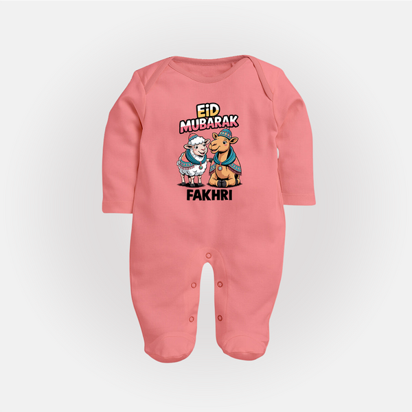 Eid Mubarak Sheep & Camel Personalized Baby Full Body Suit - PEACH - New Born (Chest 7.5")