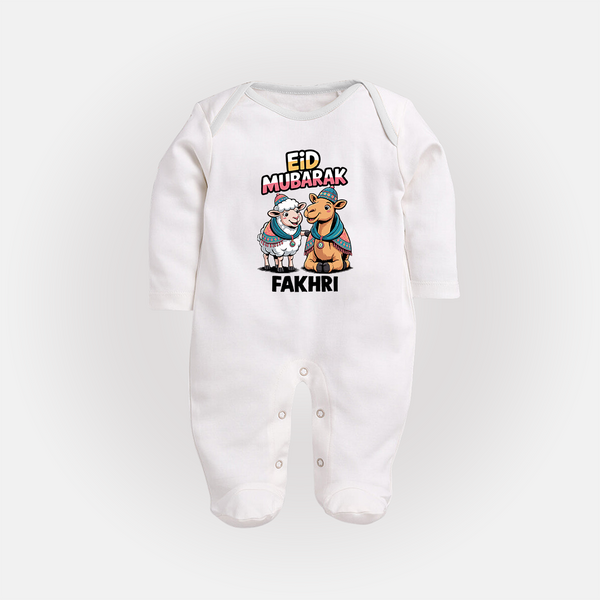 Eid Mubarak Sheep & Camel Personalized Baby Full Body Suit - WHITE - New Born (Chest 7.5")