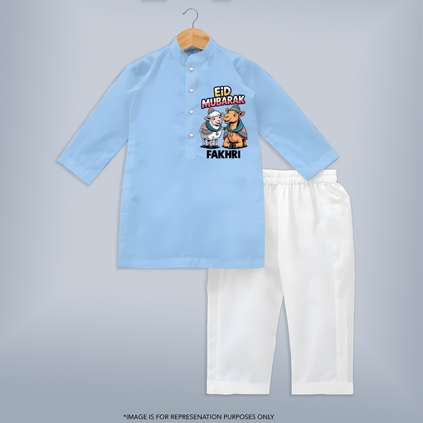 Eid Mubarak Sheep & Camel Personalized Baby Kurta set - BABY BLUE - 3 - 6 Months Old (Chest 24", Kurta Length 14'', Waist 19", Pant Length 14")