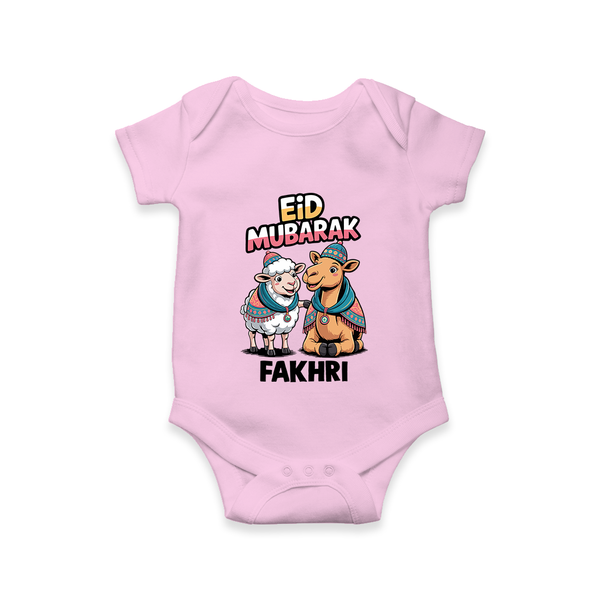 Eid Mubarak Sheep & Camel Personalized Baby Romper - BABY PINK - New Born (Chest 14")