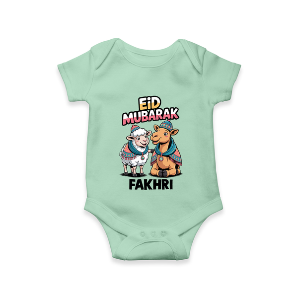 Eid Mubarak Sheep & Camel Personalized Baby Romper - MINT GREEN - New Born (Chest 14")