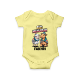 Eid Mubarak Sheep & Camel Personalized Baby Romper - PASTEL YELLOW - New Born (Chest 14")