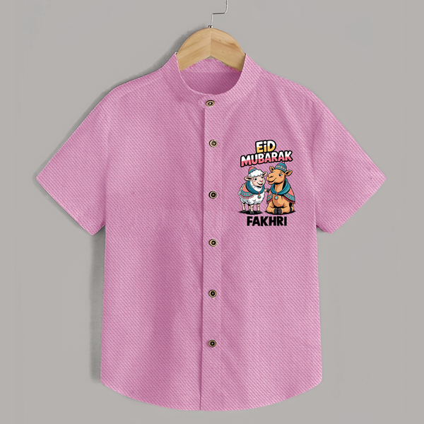 Eid Mubarak Sheep & Camel Personalized Baby Shirt - BABY PINK - 0 - 6 Months Old (Chest 23")