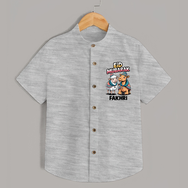 Eid Mubarak Sheep & Camel Personalized Baby Shirt - GREY - 0 - 6 Months Old (Chest 23")
