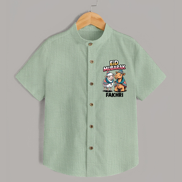 Eid Mubarak Sheep & Camel Personalized Baby Shirt - MINT GREEN - 0 - 6 Months Old (Chest 23")